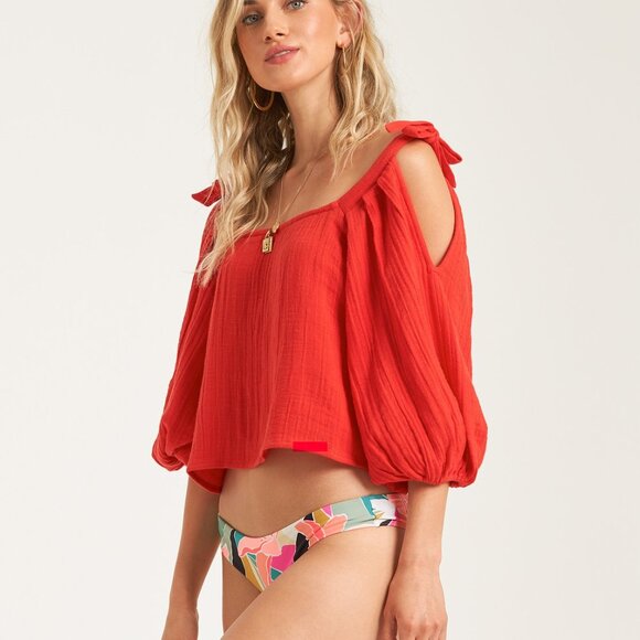 NWOT Billabong Cold-Shoulder Top, Red - Picture 3 of 8